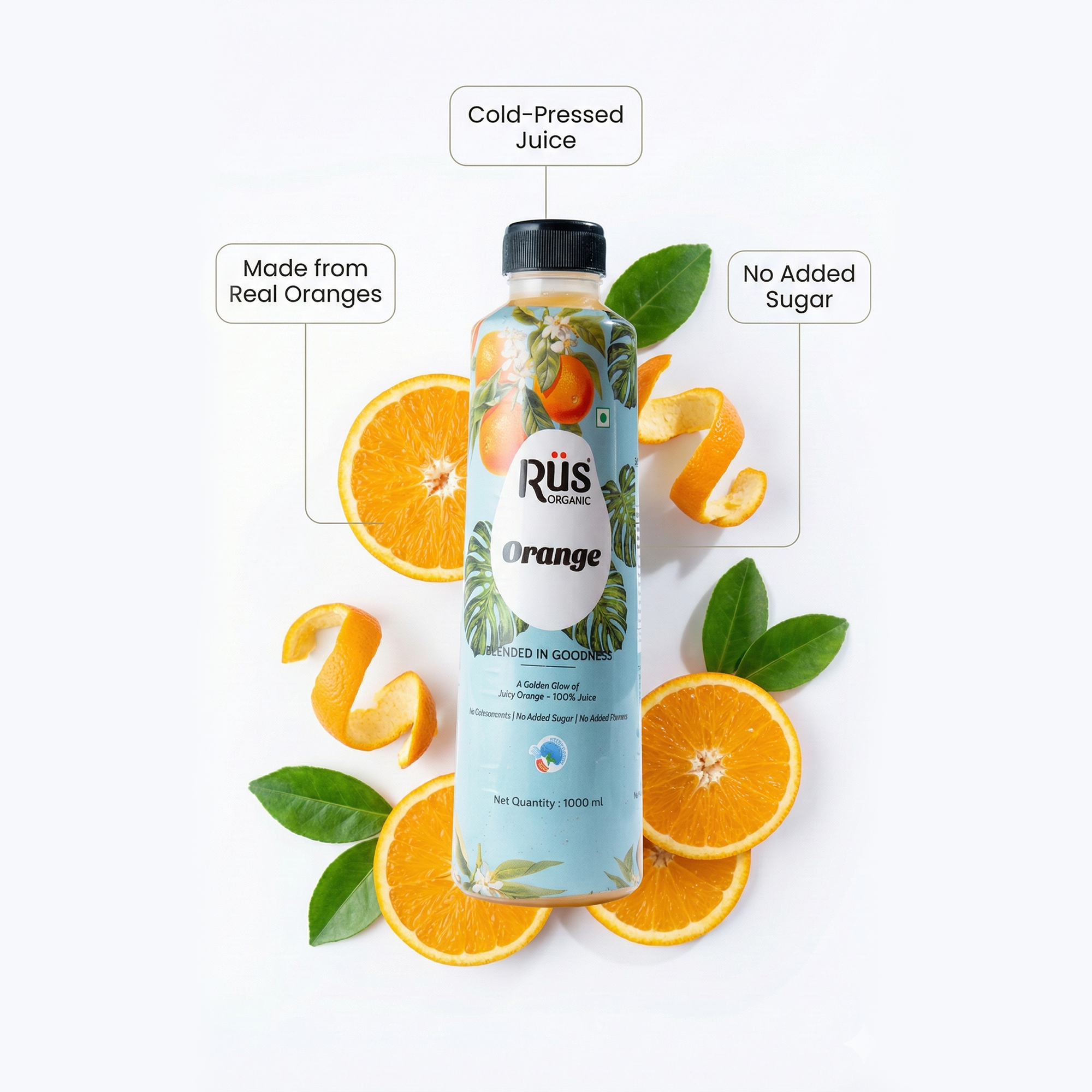 Rus Organic Orange Juice | Pack of 2 x 1L