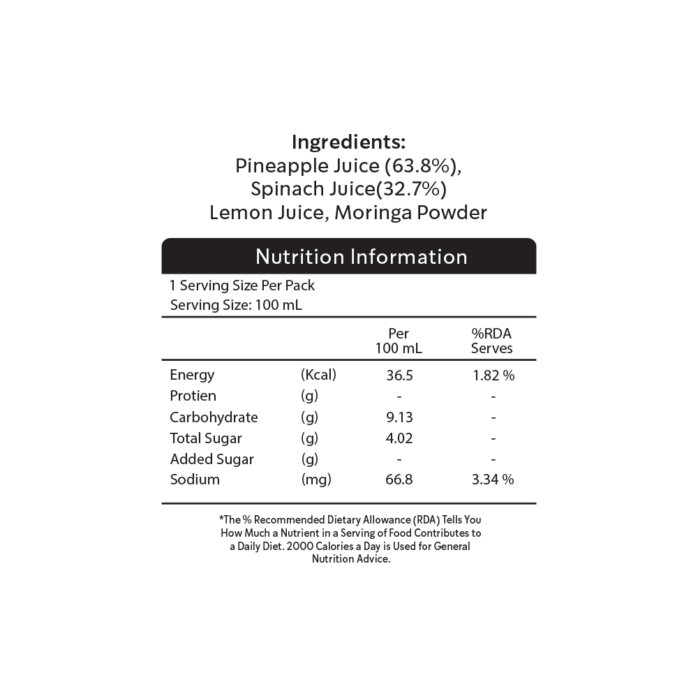 Fuel Up Shot - Spinach Pineapple Moringa | Pack of 4 x 125ml