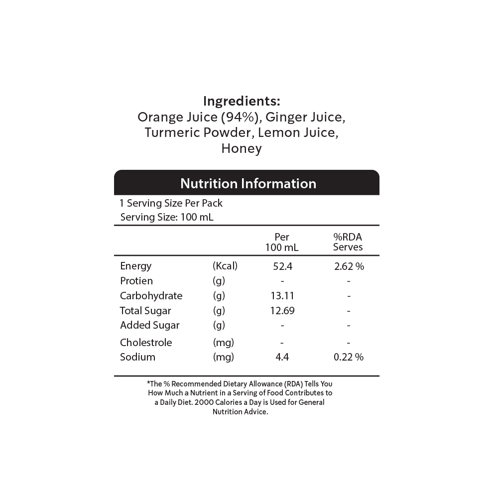 Wake Up Shot - Orange Ginger Turmeric | Pack of 4 x 125ml